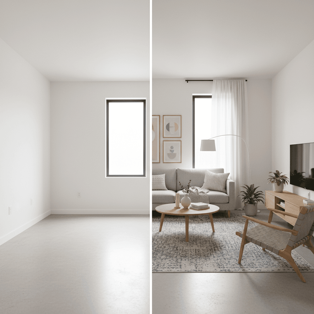 AI virtual staging before and after comparison